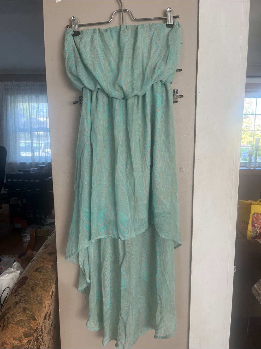 Poetry Strapless Aqua Green High-Low Dress